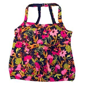 Lands' End  Blue Pink Floral Blouson Tankini Swim Top